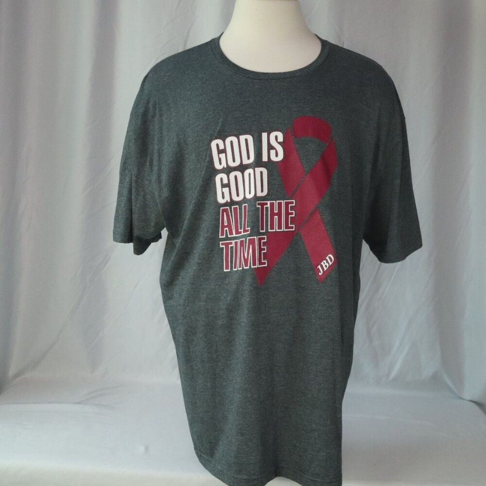 Gildan T-shirt "God is Good" Dark Gray Size 2XL Breast Cancer Awareness